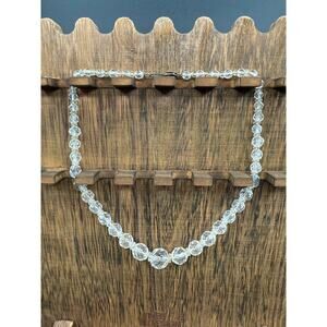 Vintage Clear Glass Graduated Bead Necklace – 16” with Sterling Clasp